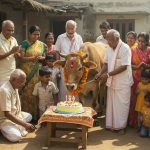 Unique Cow Birthday in Auraiya: Cake Cut to Celebrate, Everyone from Elders to Children Participates