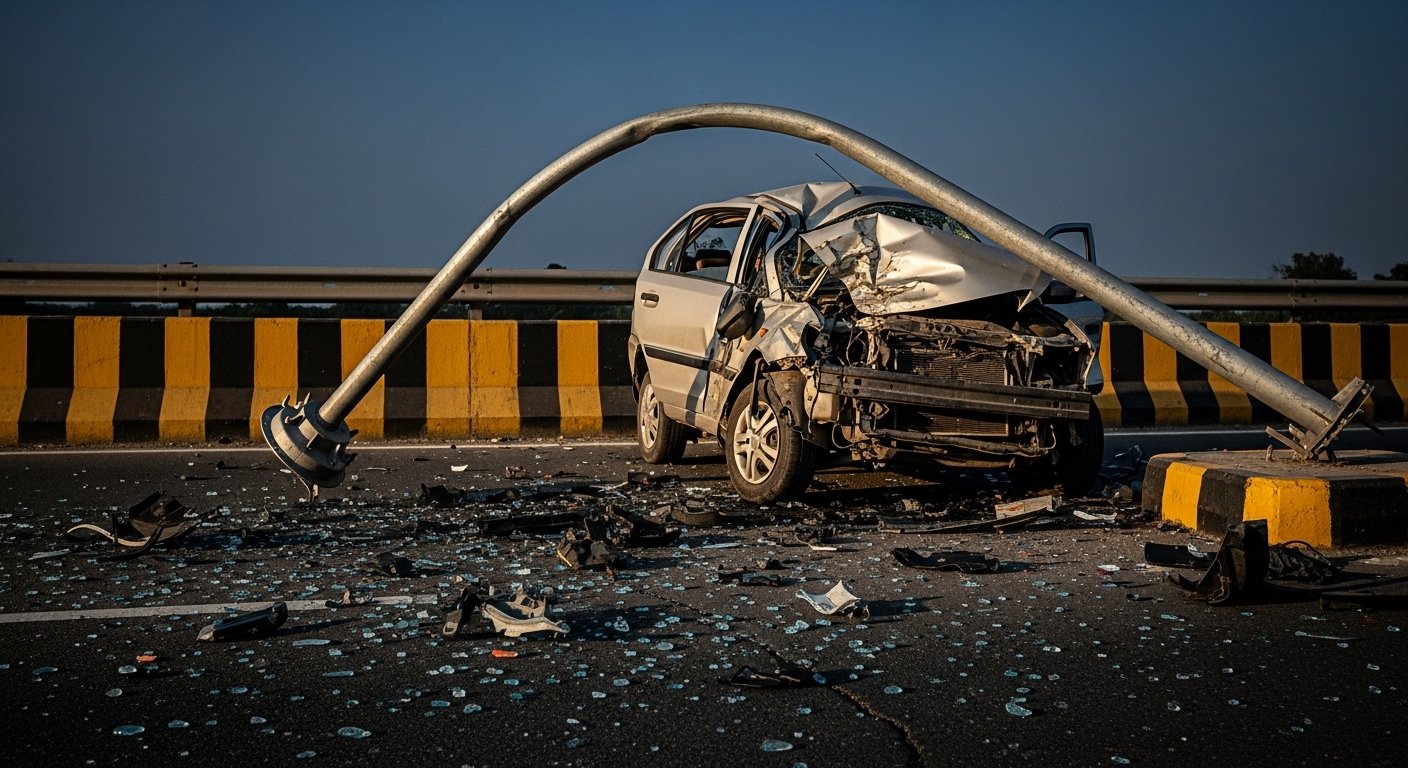 Budaun: Speed Turns Fatal; Car Bounces on Speed Breaker, Crashes Into Unipole; Three Friends Tragically Die