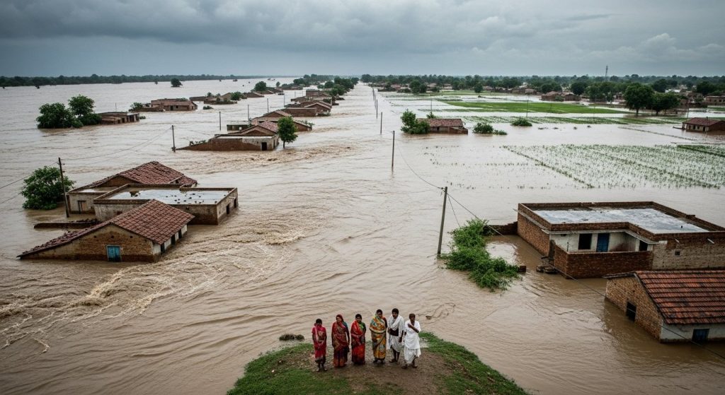 Bahraich: Saryu Overflows Due to Water Released by Nepal; Over a Dozen Houses Swept Away, Hundreds of Bighas of Fields Submerged