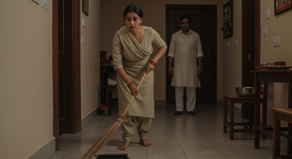 Daughter-in-law was sweeping, elder brother-in-law suddenly arrived; without a dupatta, here's how she saved her modesty! Video viral.