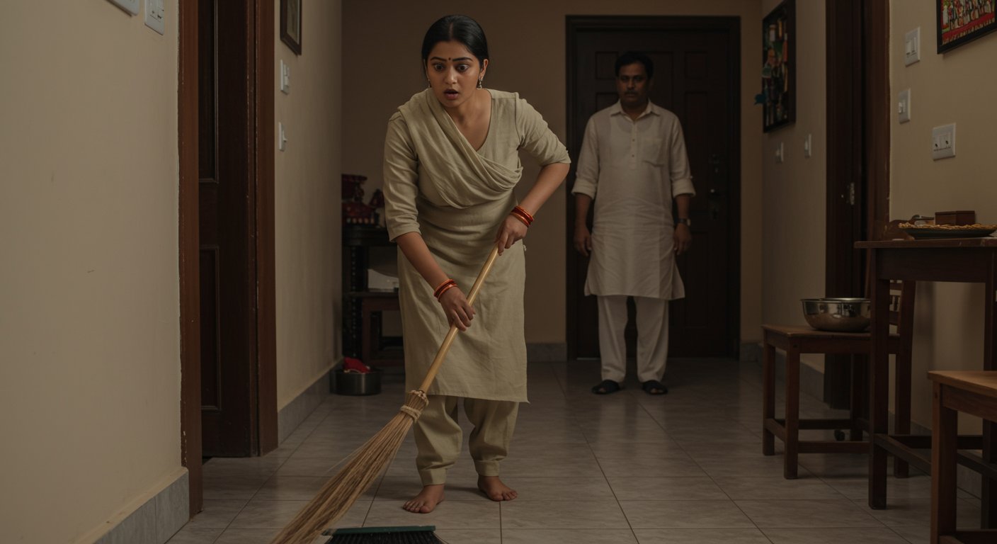 Daughter-in-law was sweeping, elder brother-in-law suddenly arrived; without a dupatta, here's how she saved her modesty! Video viral.