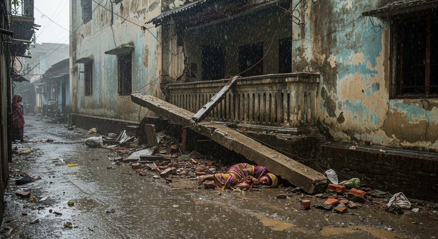 Rain's Havoc! Innocent Girl Dies as Dilapidated Balcony Collapses in UP, Mother Faints in Shock.