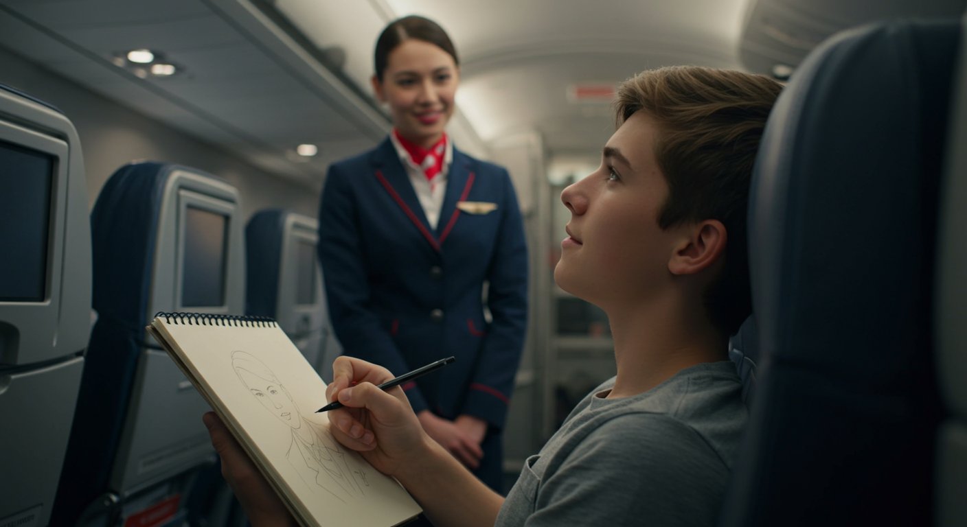Boy Draws Amazing Sketch of Air Hostess on Plane, Video Goes Viral!
