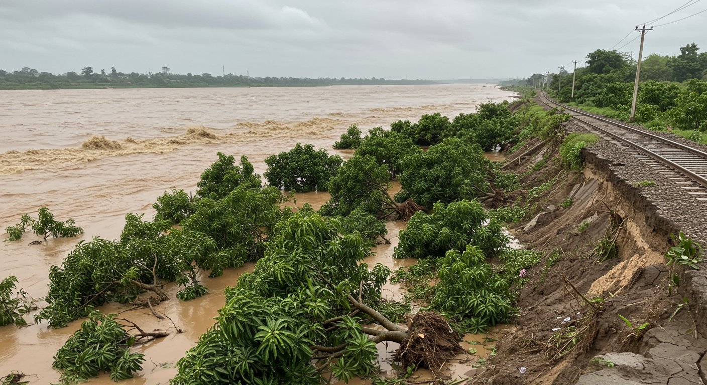 Ganga's Fury in Bijnor: 50 Bighas of Mango Orchard Swept Away, Threat Looms Over Jammu Tawi-Kolkata Rail Track