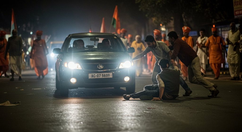 Gwalior: Kanwar Dispute's Bloody End; Uncle-Nephew Attempted to be Run Over by Car, CCTV Exposed Truth