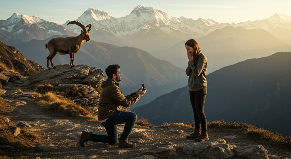 Viral Video: A boy was proposing to his girlfriend in the mountains, when a shocking incident unfolded behind him!