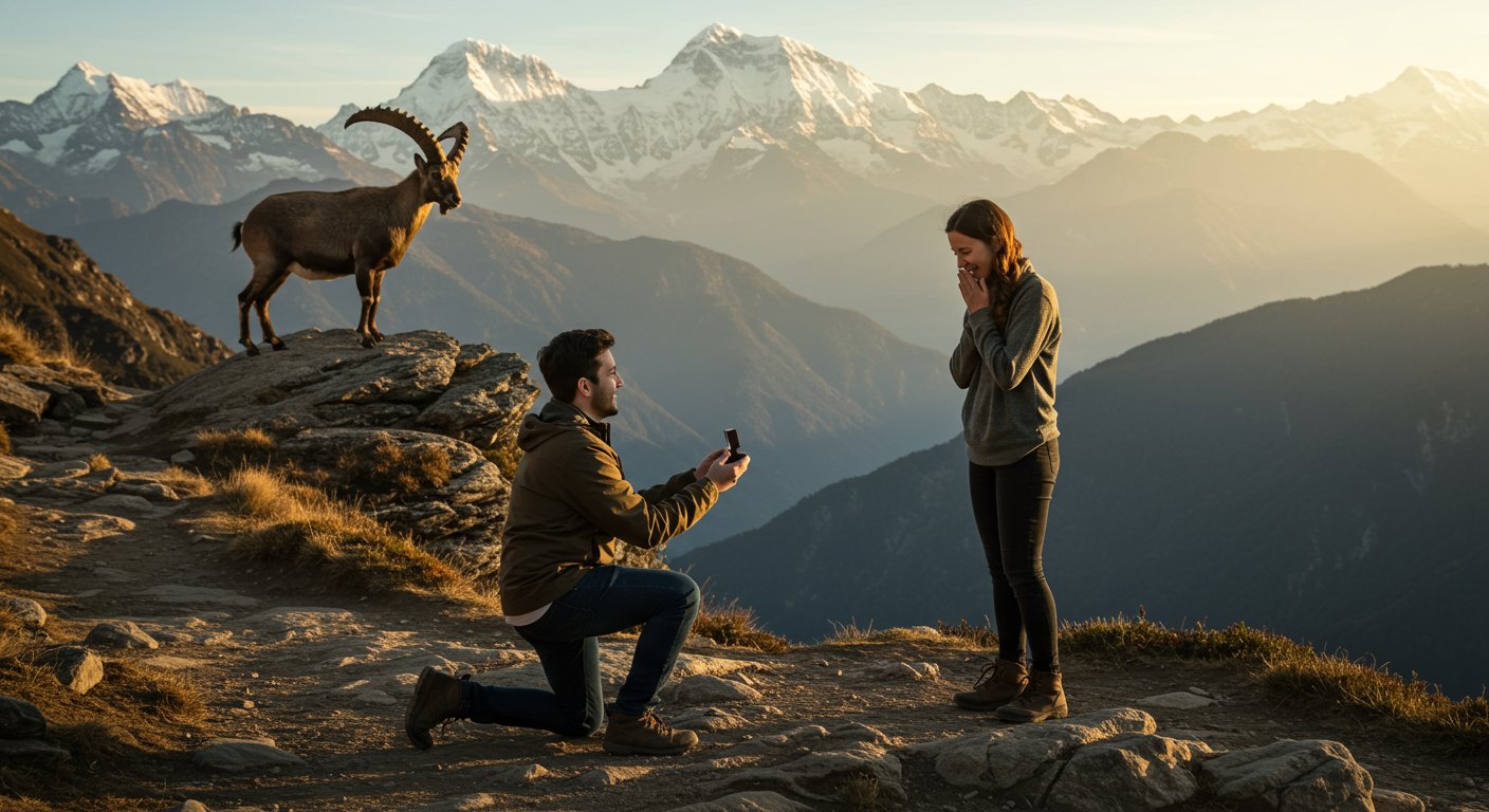 Viral Video: A boy was proposing to his girlfriend in the mountains, when a shocking incident unfolded behind him!