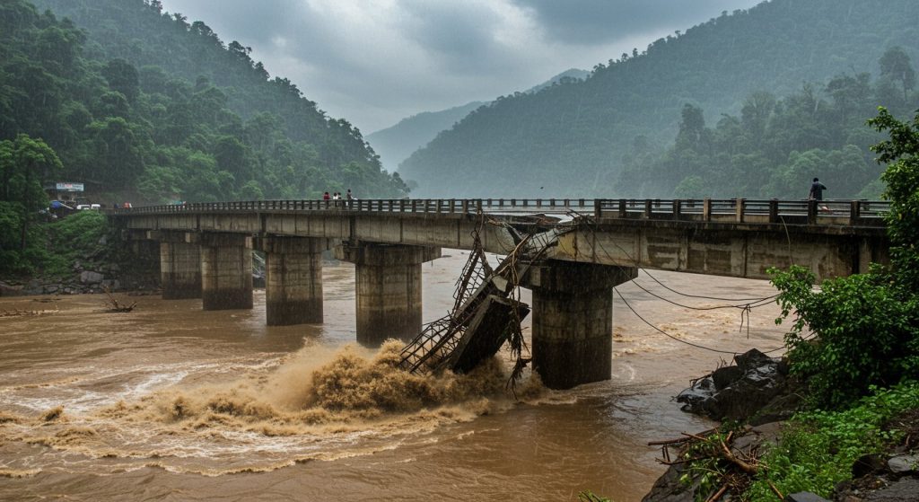 Bridge connecting Pathankot to Himachal collapses in Punjab; Heavy rain in Uttarakhand, Himachal, Jammu and Rajasthan, schools closed; Narmada overflowing in MP