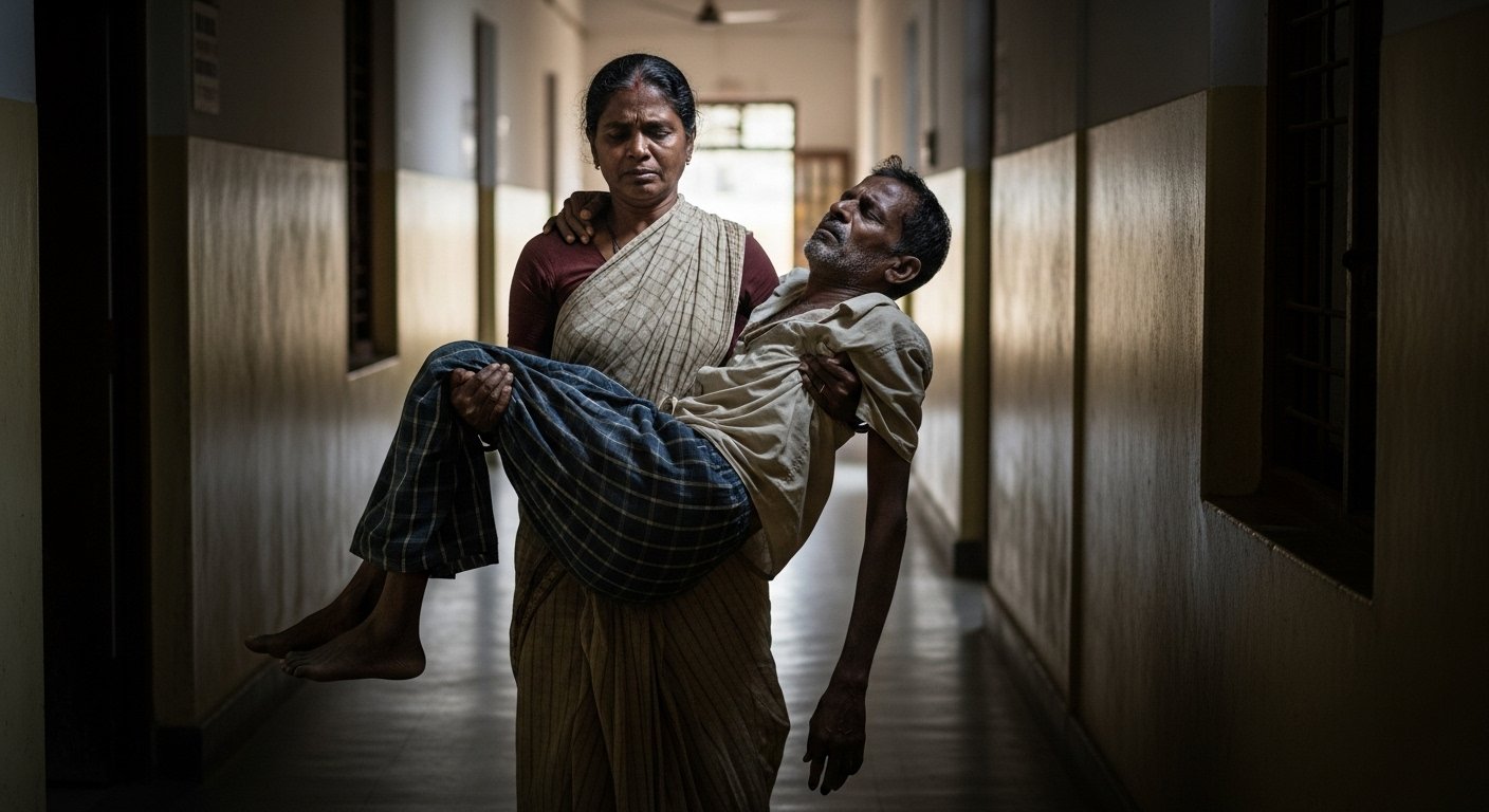 Budaun District Hospital's Shameful State: Wife Carries Disabled Husband to Hospital in Her Arms, Denied Wheelchair