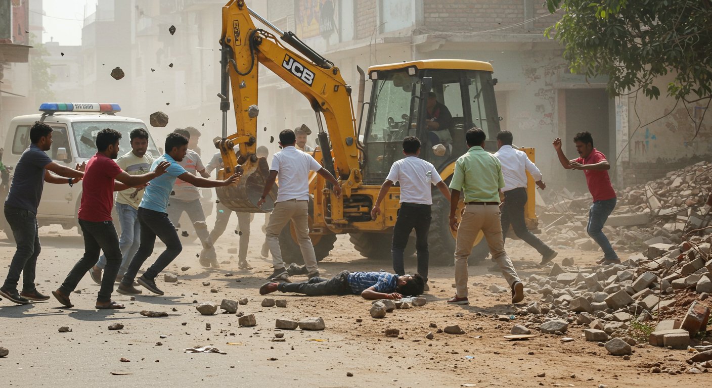 Budaun: Stone-pelting on team removing illegal encroachment, vehicles vandalized, youth injured after being hit by JCB - What happened and why?