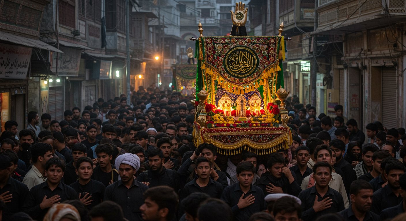 Bulandshahr: 'Ya Hussain' Slogan Echoes in Shikarpur; Grand Juloos-e-Amari Taken Out Amidst Mournful Atmosphere; Huge Crowd of Mourners Gathers