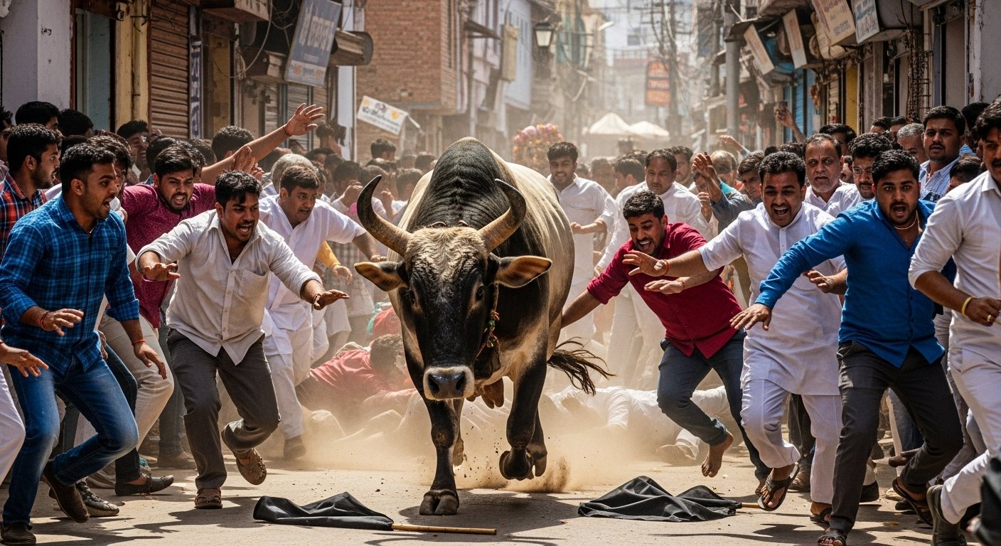 संभल में चेहल्लुम जुलूस में बेकाबू सांड का कहर: कई लोग घायल, मची भगदड़!