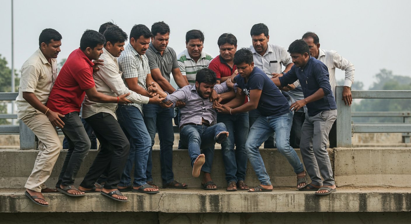 Death Defied on Bridge! Passers-by Save Youth's Life in Mere Seconds, Watch Viral Video