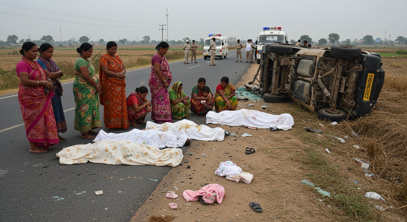 Tragic Road Accident in Mainpuri: Five Bodies Seen, But an Innocent's Cry Was Buried in the Womb Itself; Relatives Plunged into Shock