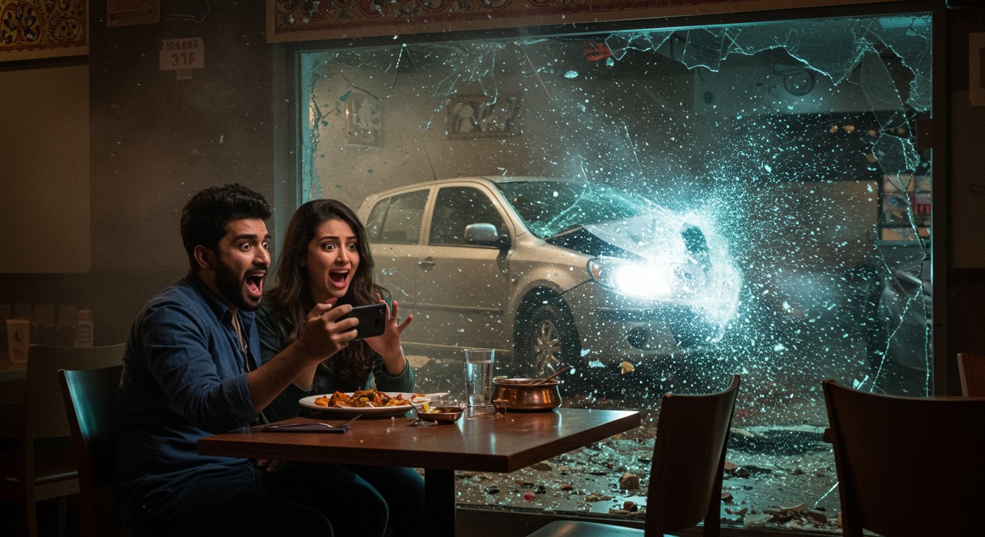 Horrific Scene Caught on Camera: Car Suddenly Plows Into Couple Dining At Restaurant, Screams Erupt!
