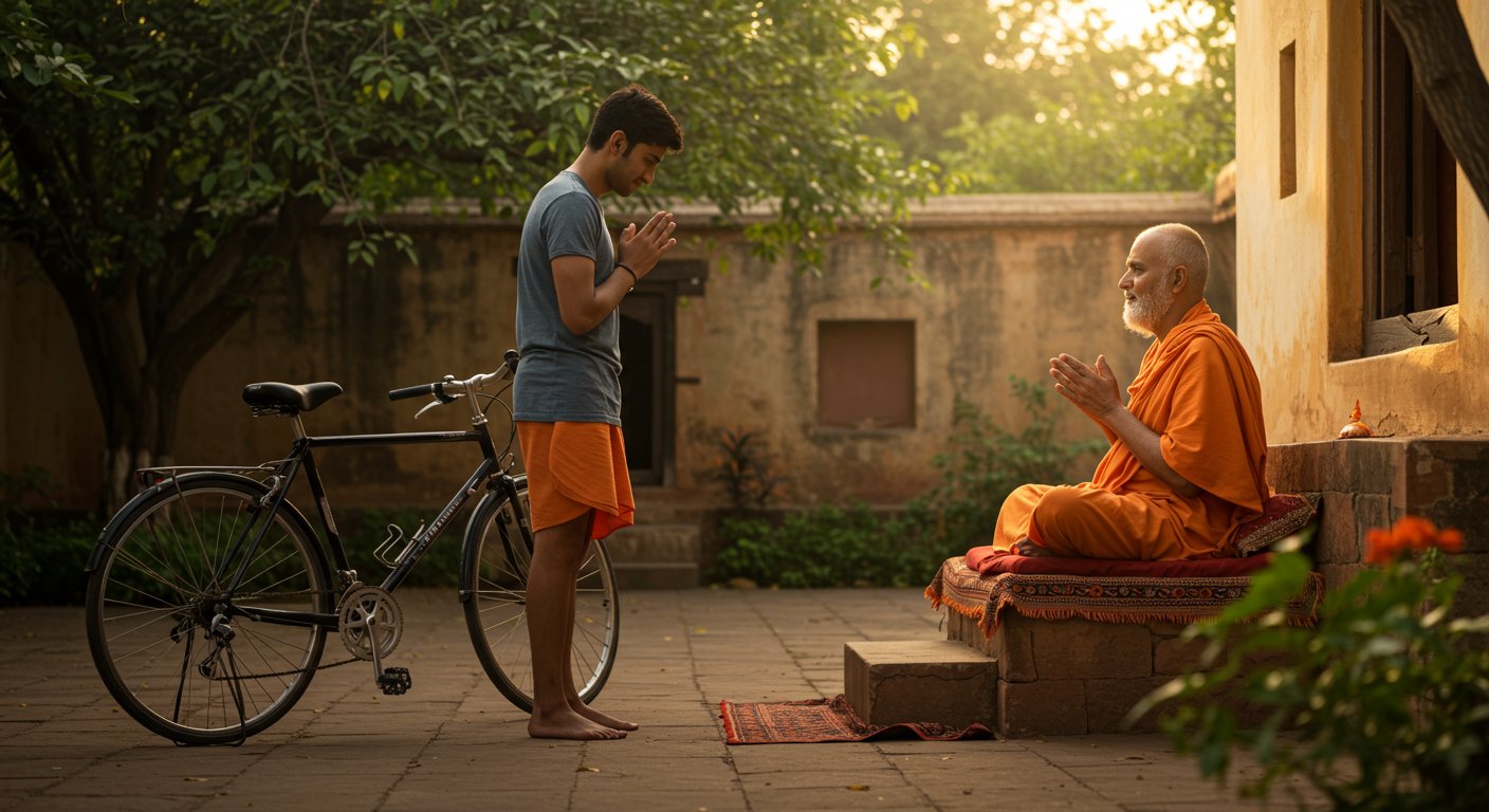 Inspired by mother's words, student leaves home, cycles 400 km to meet Premanand Maharaj; finds shelter in ashram.