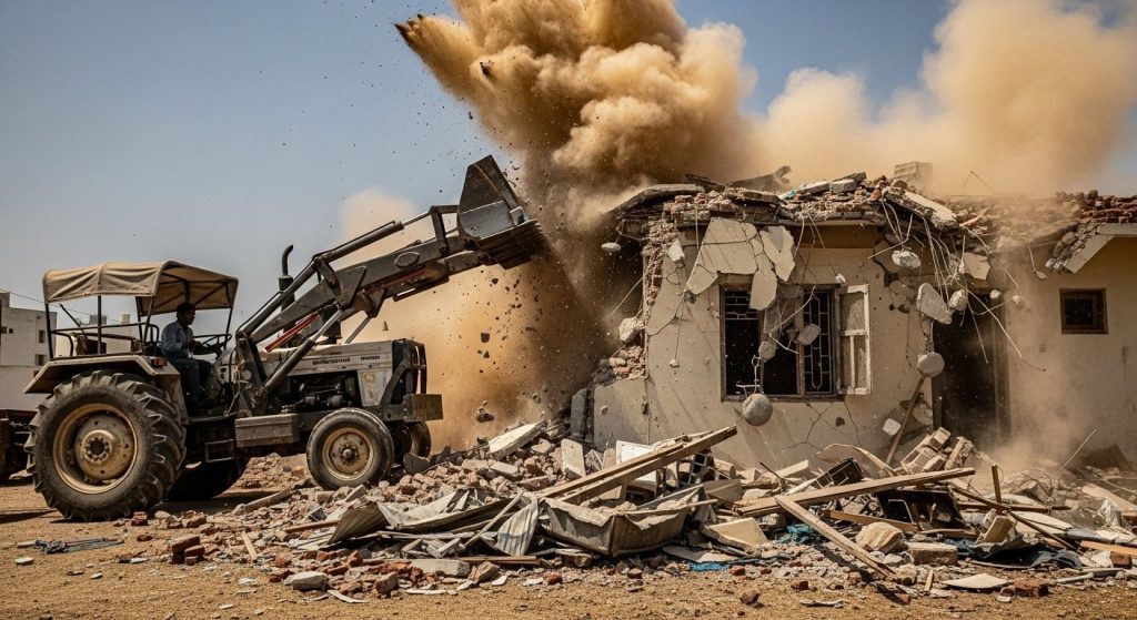 Azamgarh: Bulldozer-like High-Handedness at BJP Leader's House; House Demolished by Tractor, Horrifying Video Viral, Police Launch Probe