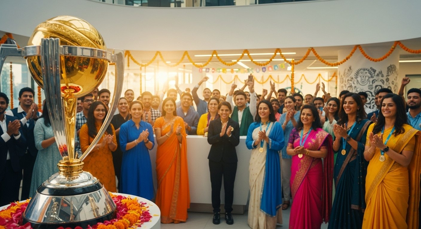 Grand Welcome for Women's Cricket World Cup Trophy in Indore: Prestigious Trophy Reaches Dainik Bhaskar Office; City to Host 5 High-Voltage Matches; First Match on October 1
