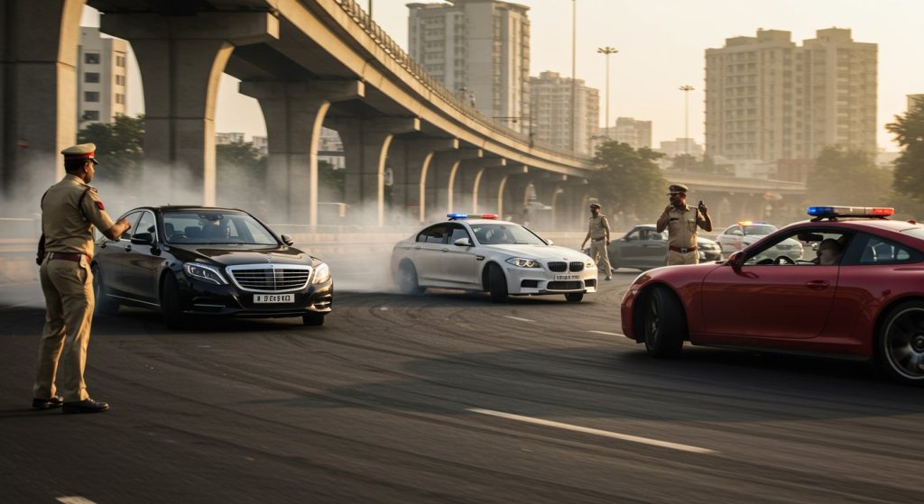 Deadly Luxury Car Stunt in Gurugram: Police Tried to Intervene, Drivers Flashed Obscene Gestures, Incident Caught on Video