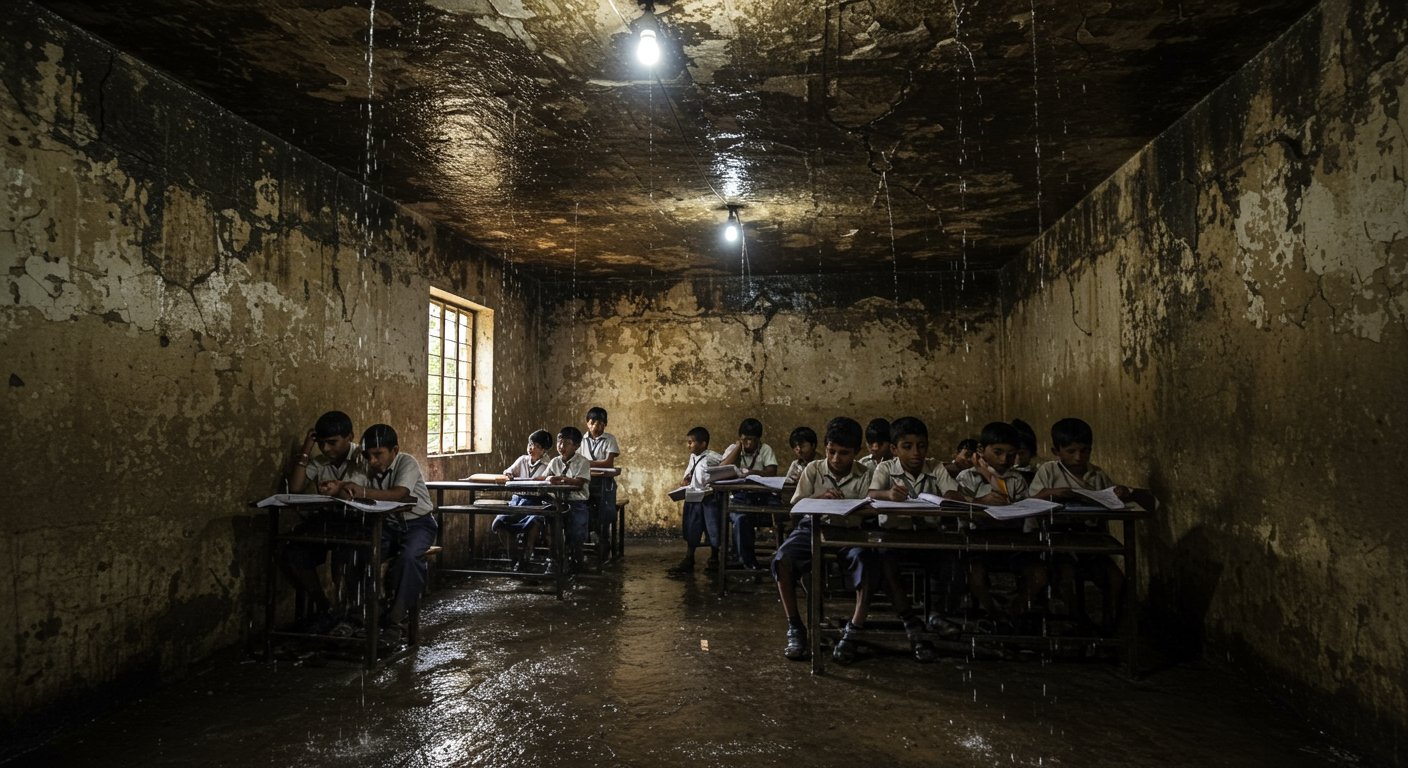 The Harsh Reality of UP's Government Schools: Children Studying in Dilapidated Buildings, Leaking Roofs, and Foul-Smelling Rooms, Pictures Go Viral!