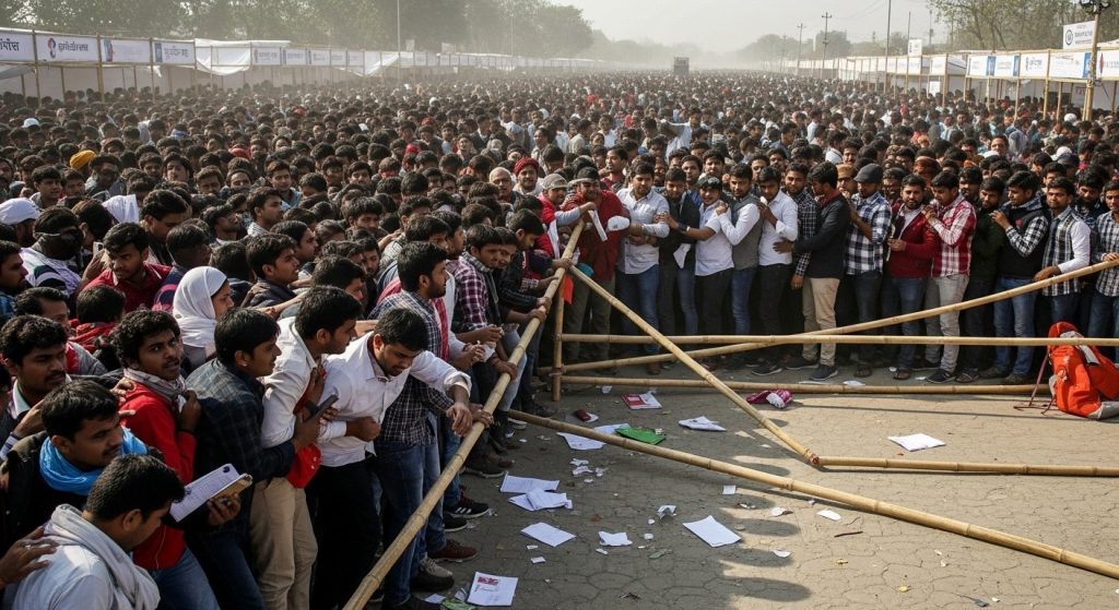 UP: Stampede breaks out at Mega Job Fair, youth crowd goes out of control for jobs.