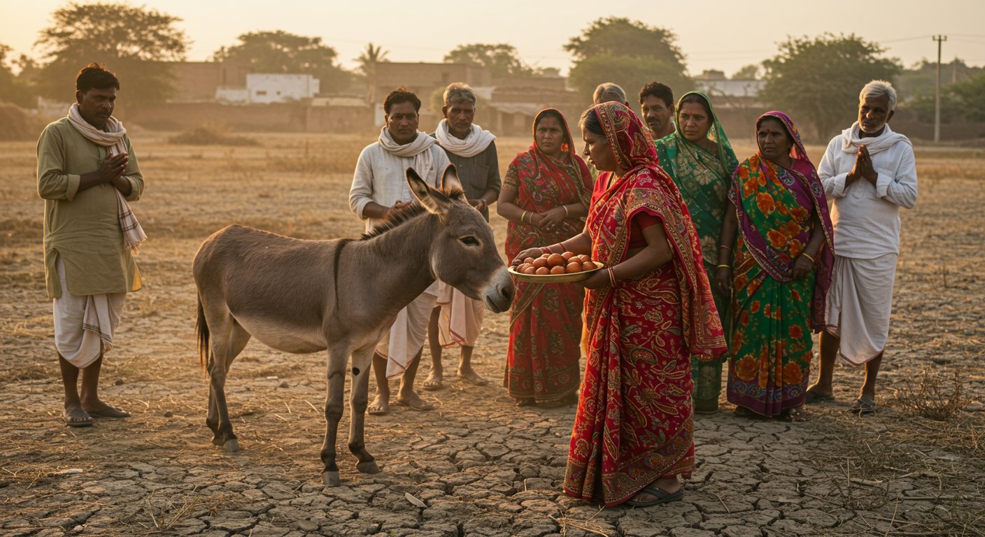 Unique Ritual for Drought Relief: Villagers Fed Donkey a Gulab Jamun Feast, Video Goes Viral