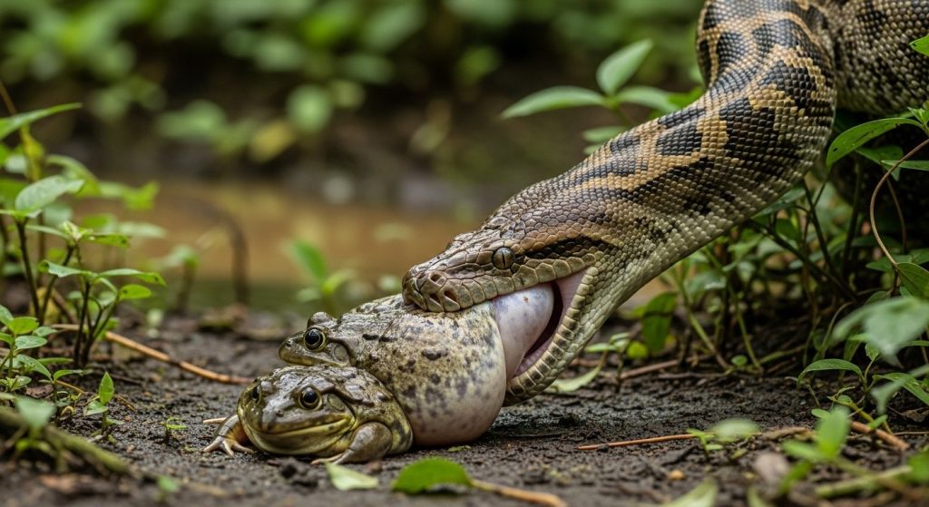 Python Swallows Two Giant Frogs, Instantly Gets Sick And Throws Up! Video Goes Viral.
