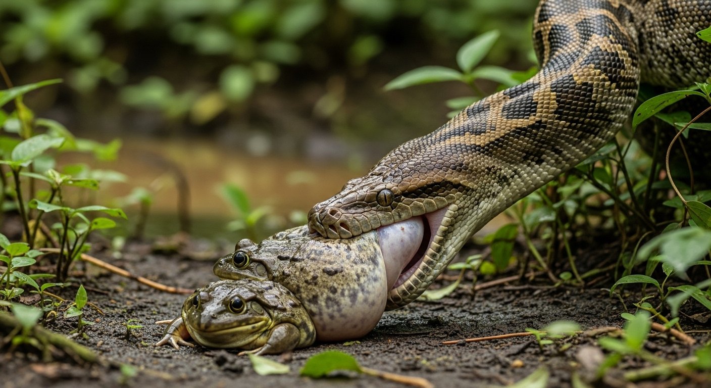 Python Swallows Two Giant Frogs, Instantly Gets Sick And Throws Up! Video Goes Viral.