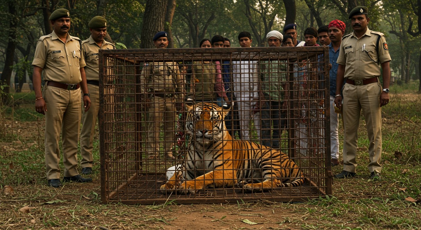 Man-eating tigress caught in Lakhimpur Kheri, had killed a 12-year-old child and over 100 animals.
