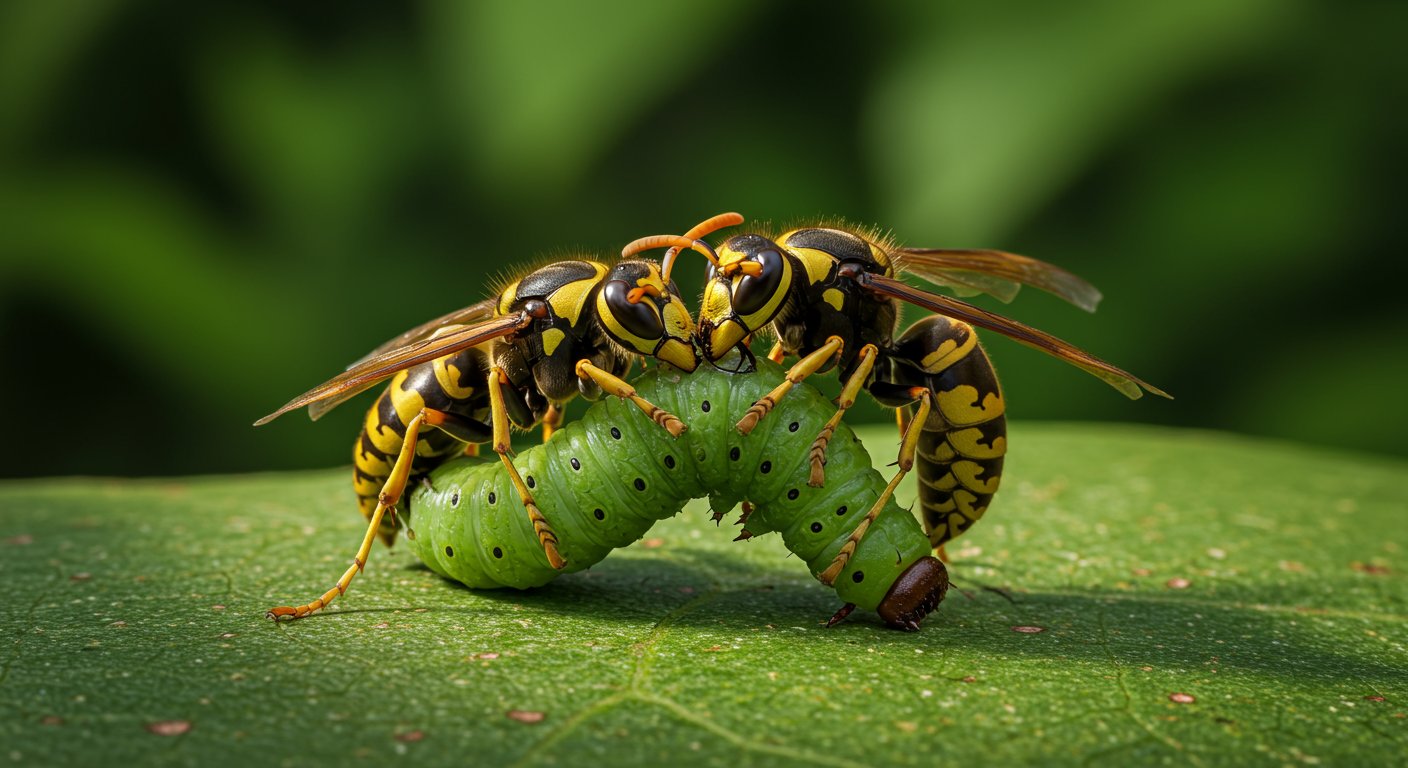 Nature's Shocking Game: When one wasp ate another wasp that was already swallowing an insect!