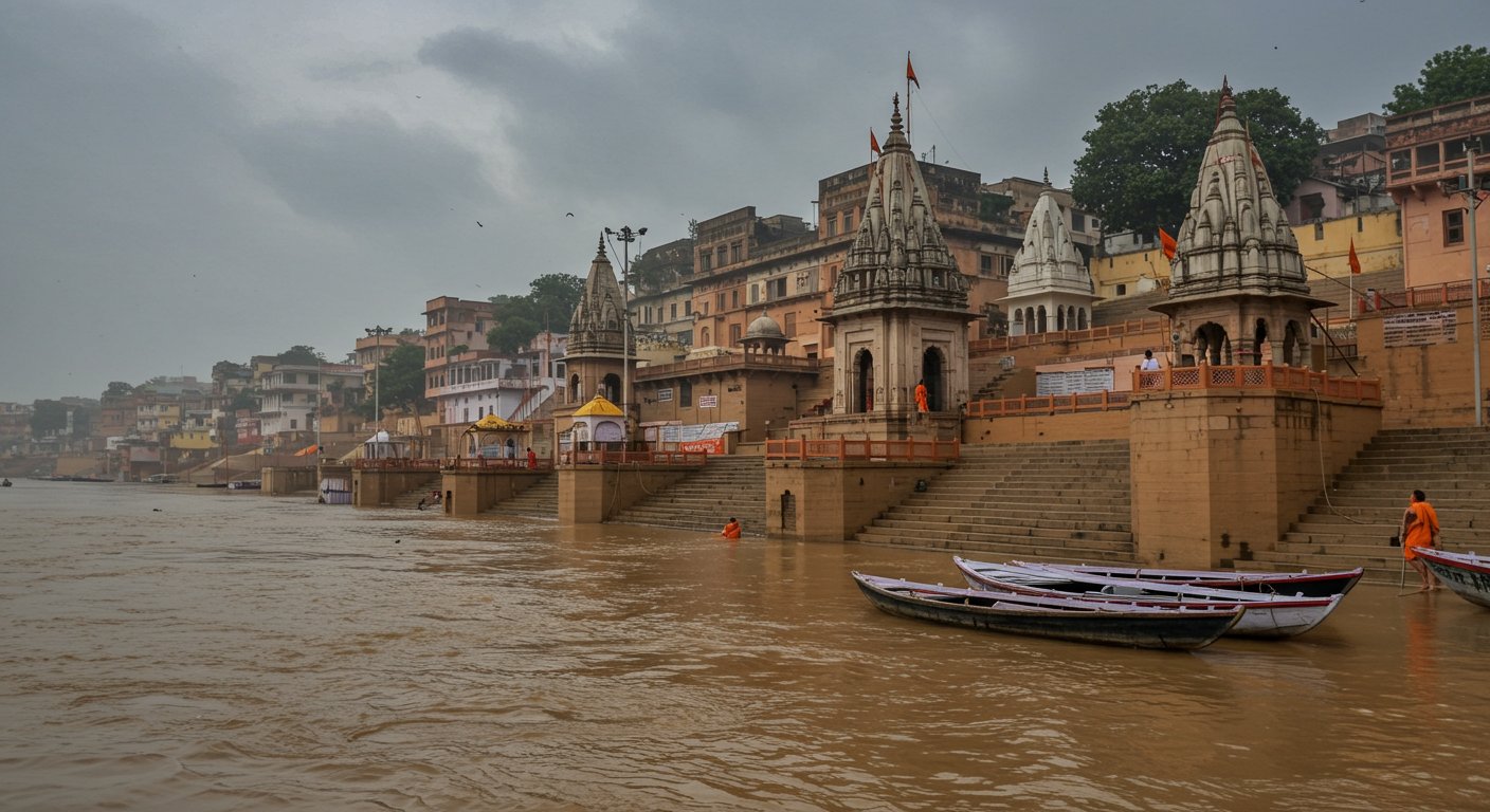 Ganga's Fury in Varanasi! Water Level Jumps 81 cm in 24 Hours Due to Mountain Rains, Rising 10 cm Per Hour.