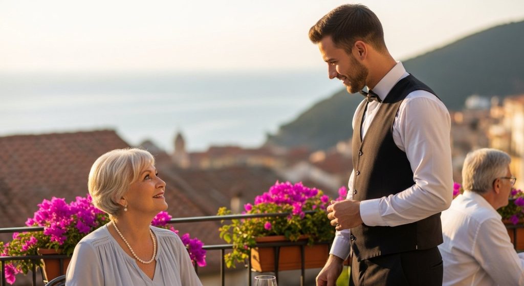Elderly woman vacationing abroad falls in love with waiter 21 years her junior, story goes viral.