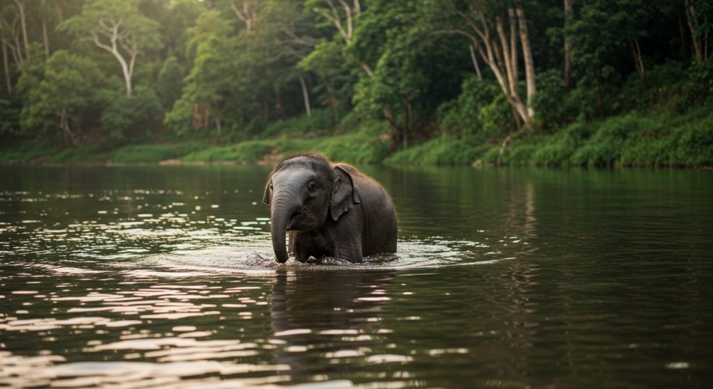 Viral Picture: Only the trunk of a baby elephant crossing the river was visible; the second photo revealed the whole truth