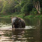Viral Picture: Only the trunk of a baby elephant crossing the river was visible; the second photo revealed the whole truth