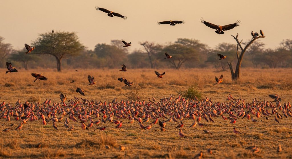 Amazing Sight Witnessed at Etawah Safari: A Gathering of Pink Mynas and Himalayan Vultures!