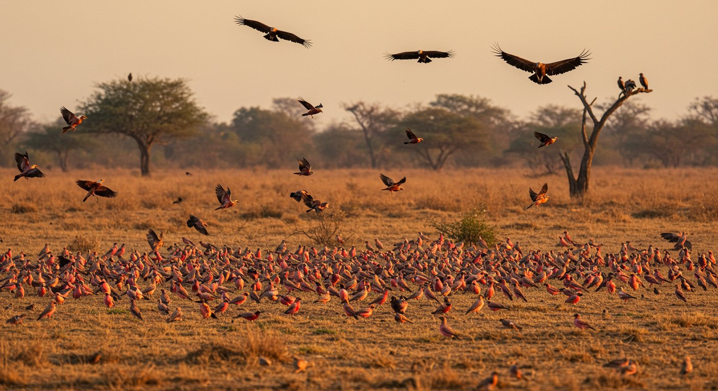 Amazing Sight Witnessed at Etawah Safari: A Gathering of Pink Mynas and Himalayan Vultures!