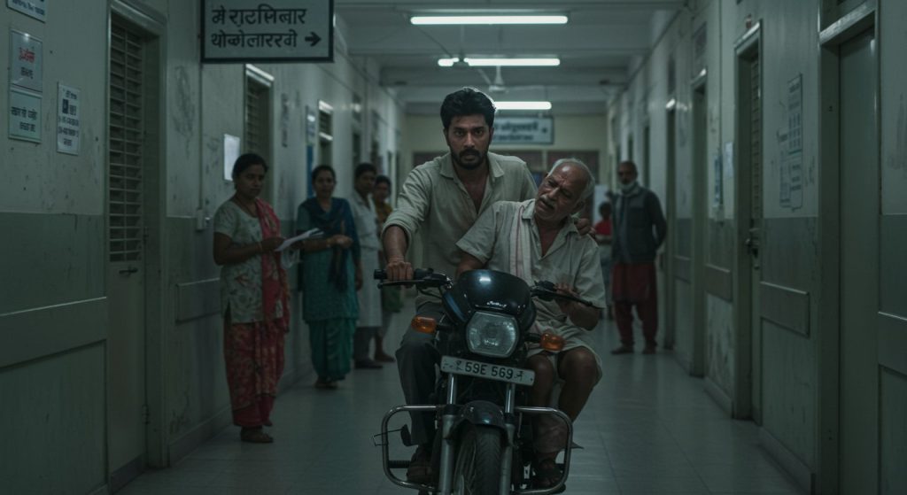 Heart-wrenching incident in Etawah: Son took injured father to X-ray room on bike, video goes viral