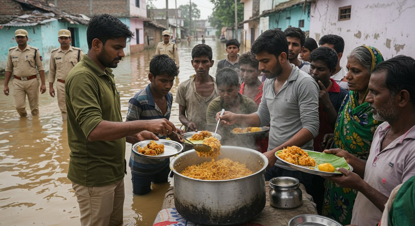 Farrukhabad: Mutton Biryani Distributed to Flood Victims on Janmashtami, Two Arrested Including Village Head's Son, Accused of Inciting Religious Sentiments