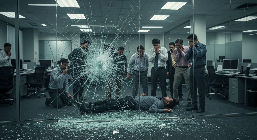 UP: Finance worker dies tragically after smashing hand on glass door; colleagues' hearts trembled.