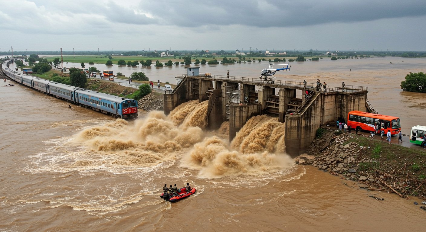 Flood Gate on Ravi River Breaks in Pathankot, Punjab: Army Called, 45 Trains Cancelled, Haryana Roadways Halts Buses; CM Takes Helicopter