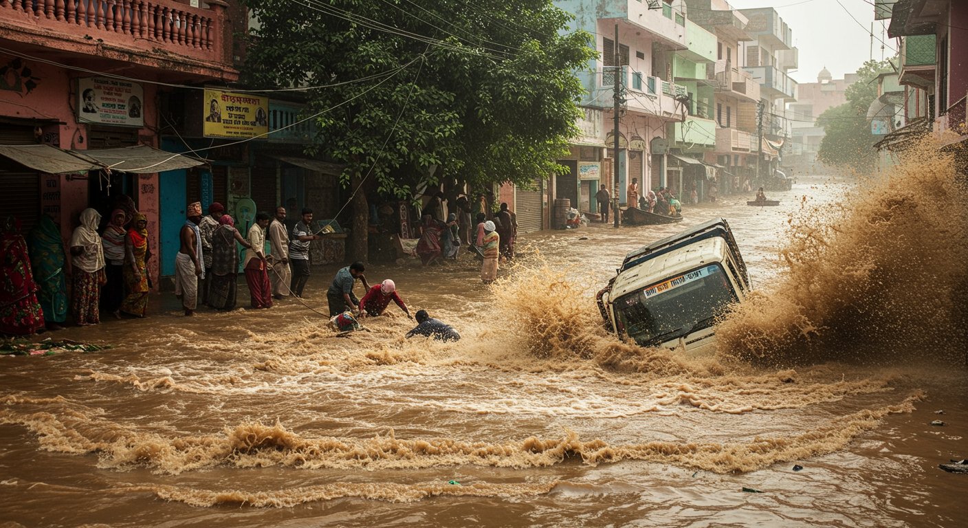 Devastating Flood in Agra: Canter Swept Away, Four Drown, Two Rescued Safely