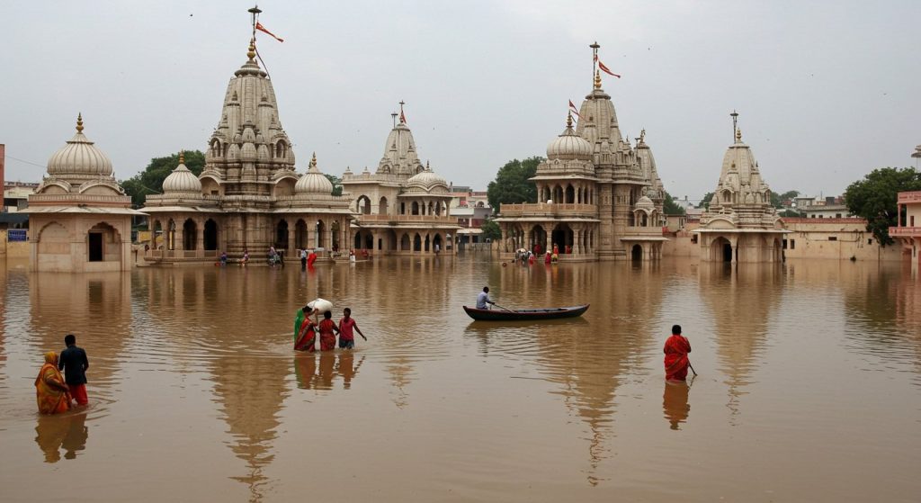 Flood Havoc in Mathura: Yamuna Water Level Rises, Roads Turn into Ponds, Water Enters Temples, Thousands Leave Homes