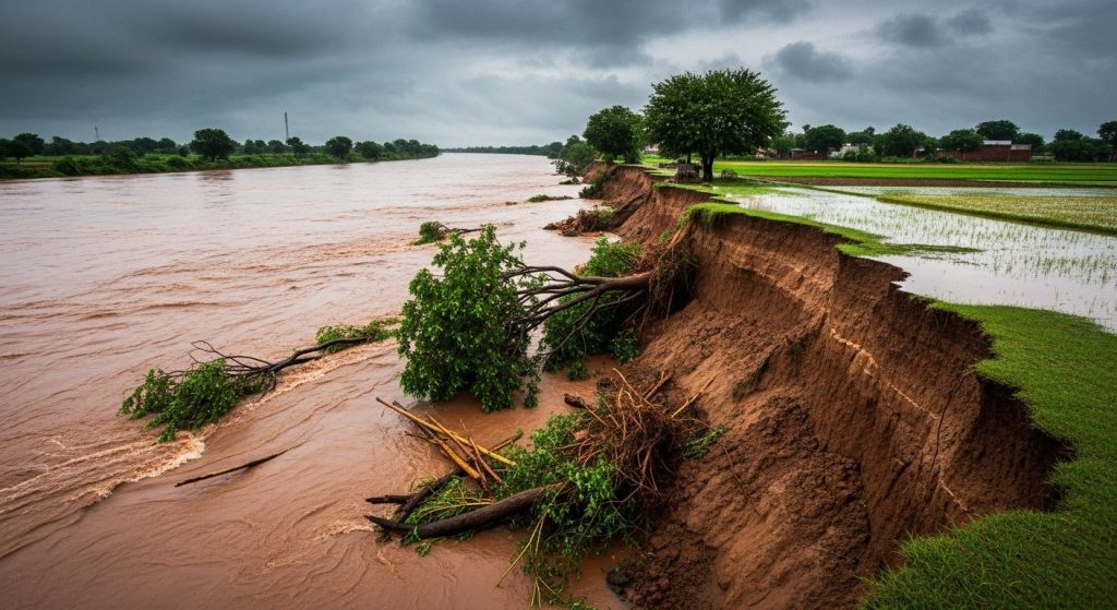 Devastating Saryu in Mau: River Flows 10 cm Above Danger Mark, Rapid Erosion Underway!