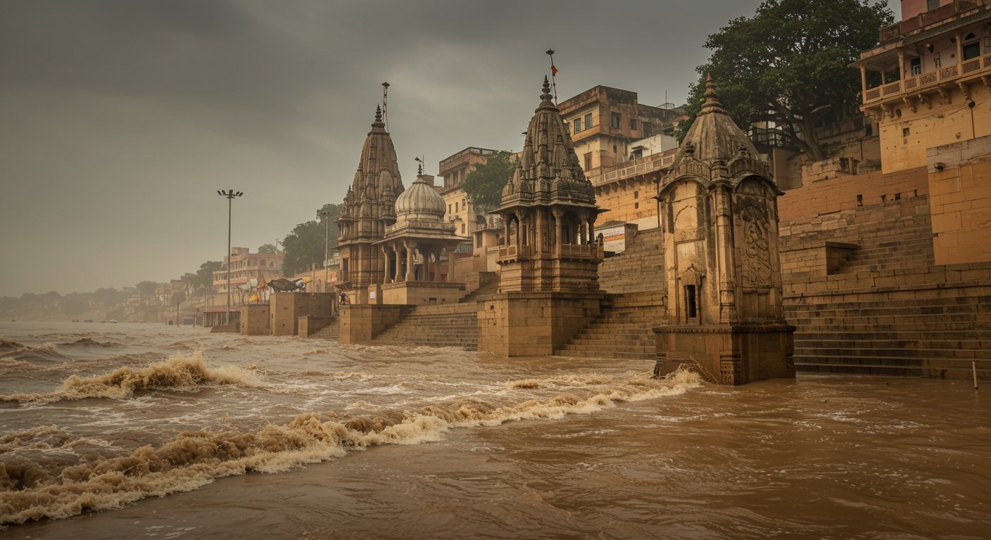 Ganga's Fury in Kashi: Temples Submerged, Sculpture Engulfed by Water, Rajghat-Namo Ghat Route Closed; Pictures Tell the Tale!