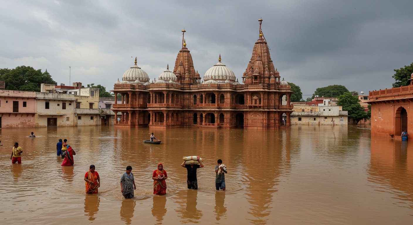 Flood Havoc in Mathura: Roads Turn Into Ponds, Yamuna Water Enters Temples, People Displaced From Homes