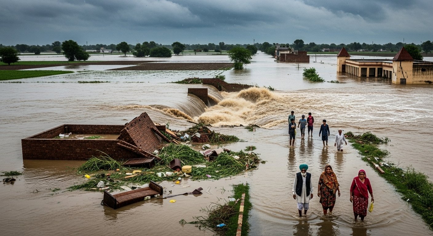 Floods Wreak Havoc in Punjab: Schools Closed Till September 3, Death in Mansa; Dam Breached in Gurdaspur, CM Demands ₹60,000 Crore From Centre