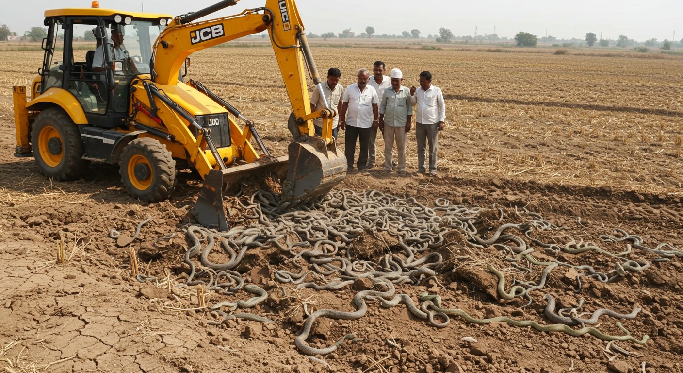 Shocked to see 'snake farming' in the field! JCB machine 'harvested' a unique 'crop', video went viral.
