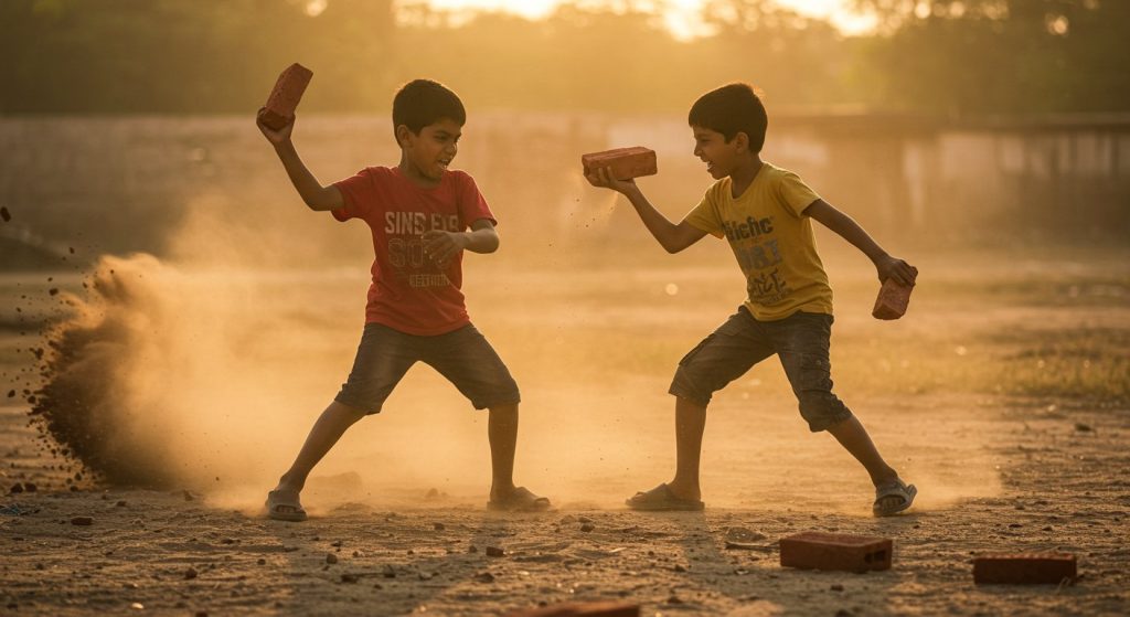 Viral Video: A brick fight like the Ramayan serial made people laugh a lot!