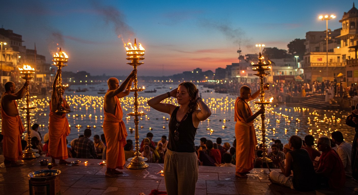 Foreign Tourist Immersed in Devotion: Amazing Dance During Ganga Aarti Goes Viral!