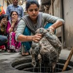 A girl put a stick into a hole, and what she pulled out next made people's hair stand on end!